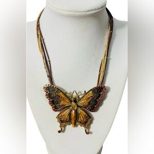 Vintage-Inspired Large Butterfly Statement Necklace Rhinestone Enamel